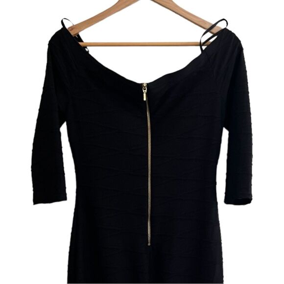 Off-shoulder black Bodycon midi dress gold zipper back NWT Size 10 Premier Amour - Picture 6 of 12